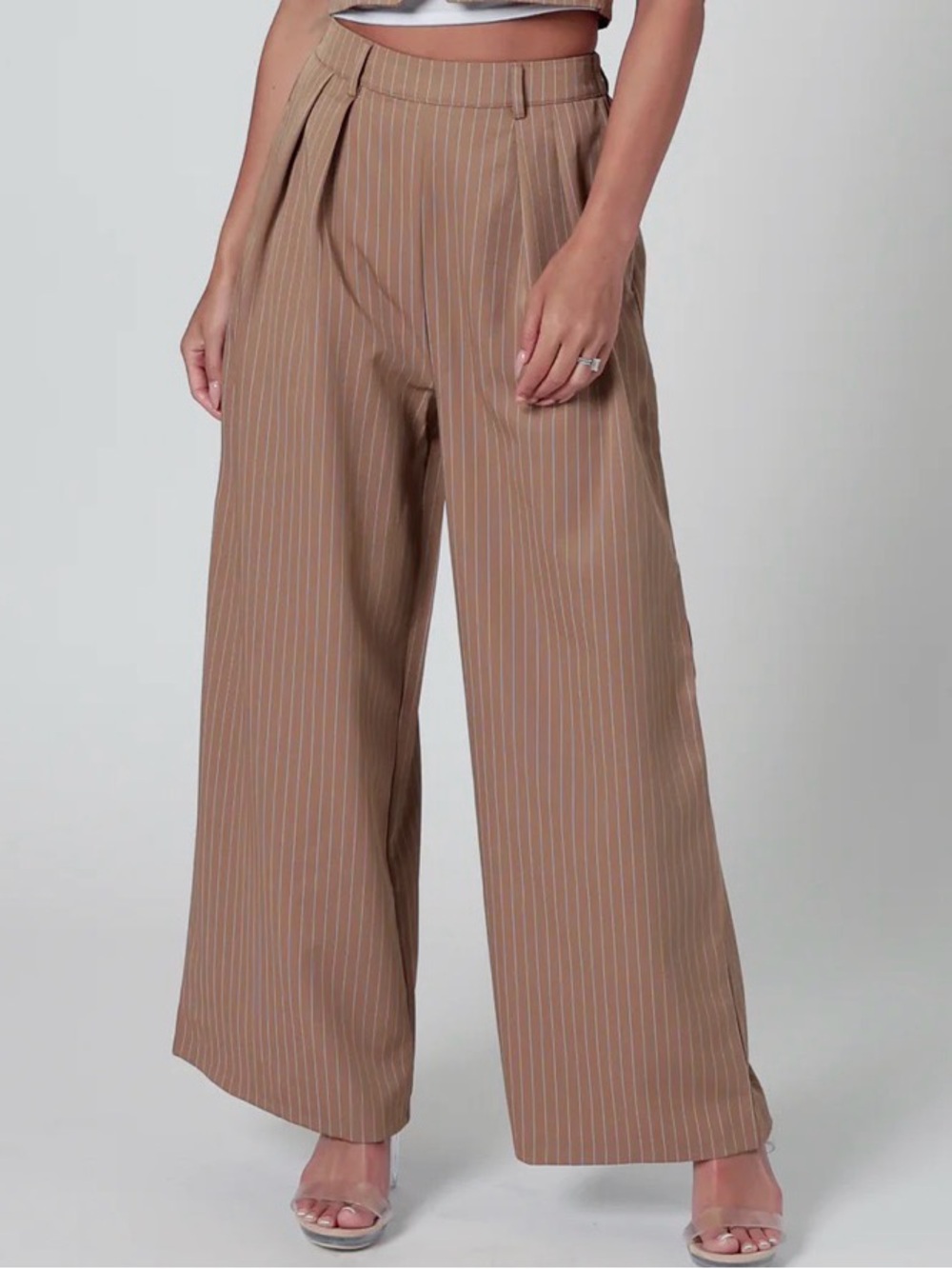 Sixteen by Klesis & Nen Claudia High-Rise Wide-Leg Pinstripe Trousers Size:L NWT
